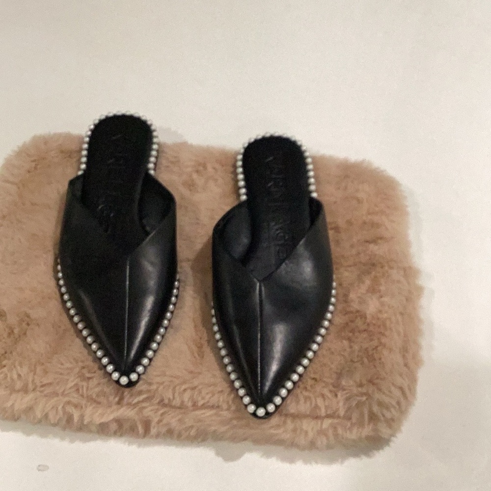Elegant Black Slip-On Mules with Pearl Detailing